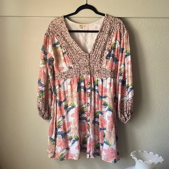 Kori | Dresses | Kori American Patchwork Floral Long Sleeve Button Down Mini  Dress | Poshmark